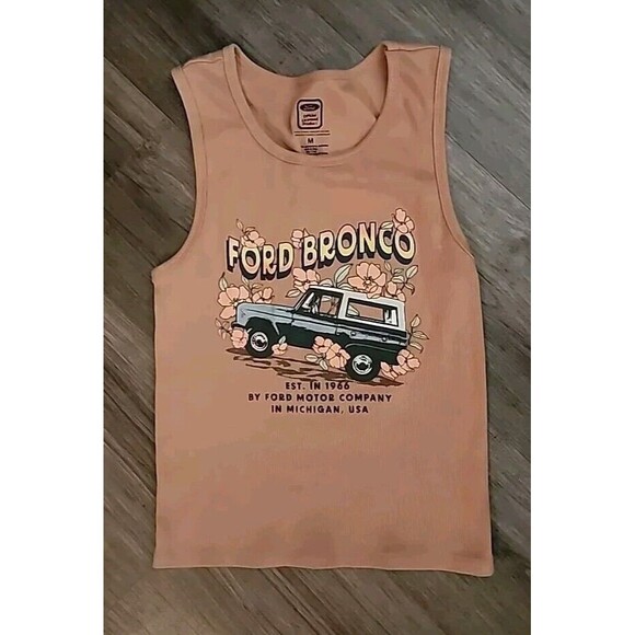 unbranded Tops - Ford Bronco Tank Womens Medium Brown Ribbed Cropped